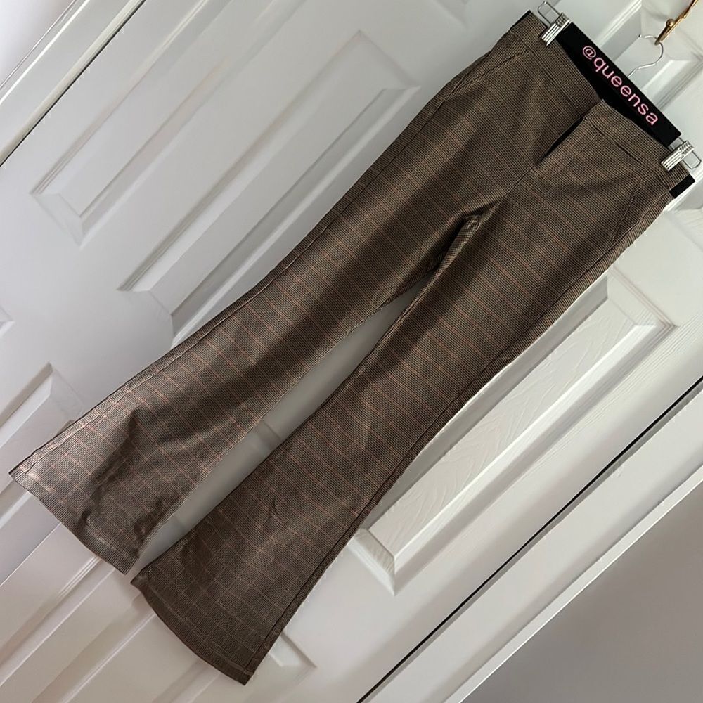 Shinestar Plaid Flare Stretch Pant